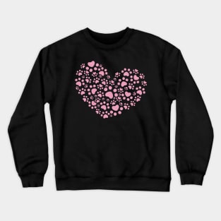 Pale Pink Glitter Effect Paw Prints Love Heart Crewneck Sweatshirt